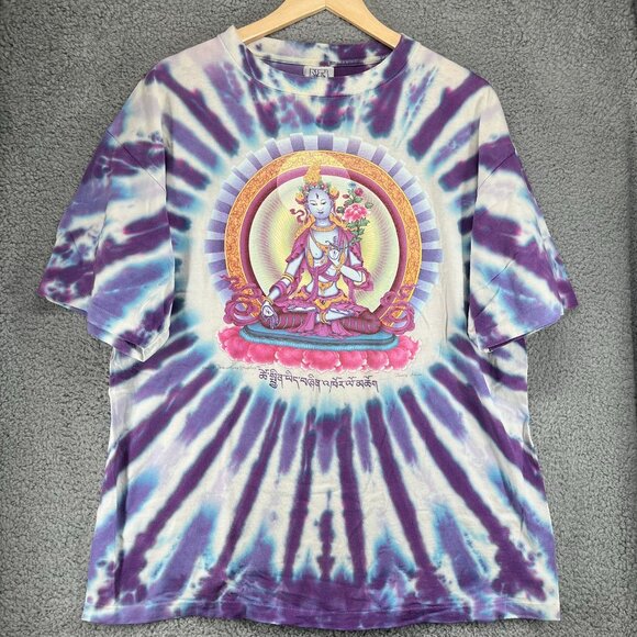 Vintage 1990s White Tara Purple Tie-Dye T-Shirt Not Fade Away Graphics sz XL - Picture 1 of 11